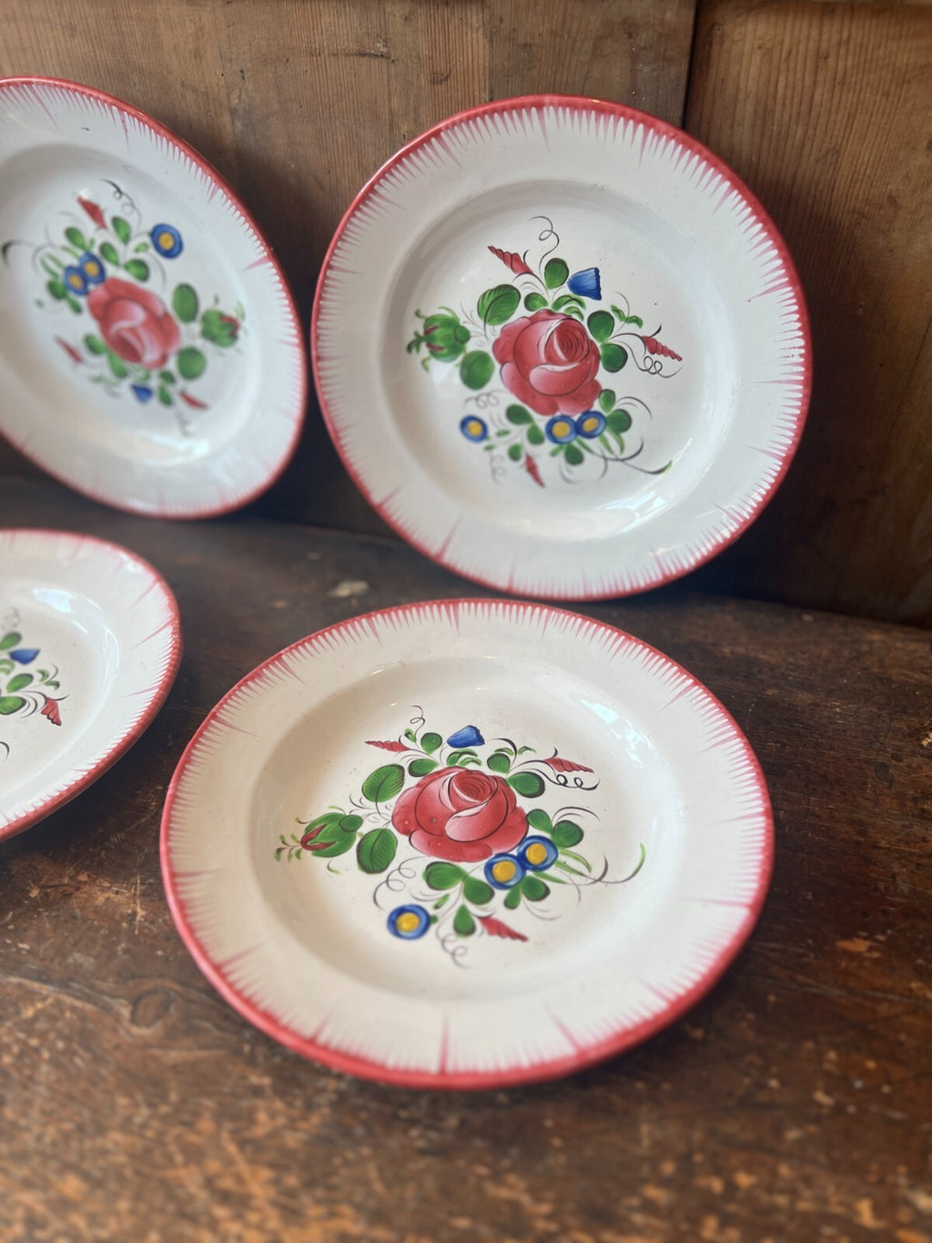 Antique Faience Plates Pink Roses, Decorative Kitchen Decor / French Table / 4pc