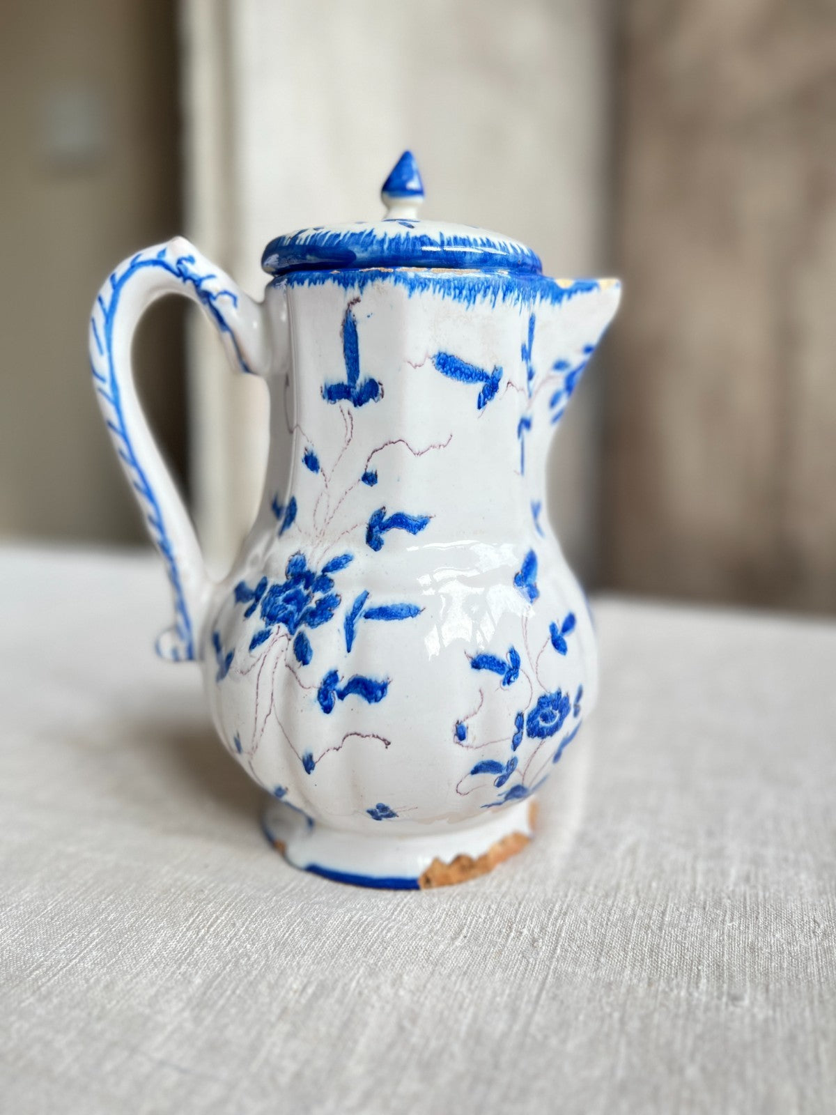 Vintage Blue  Jug Jar, Hand Painted French Pottery Pot Provençal Farmhouse Decor