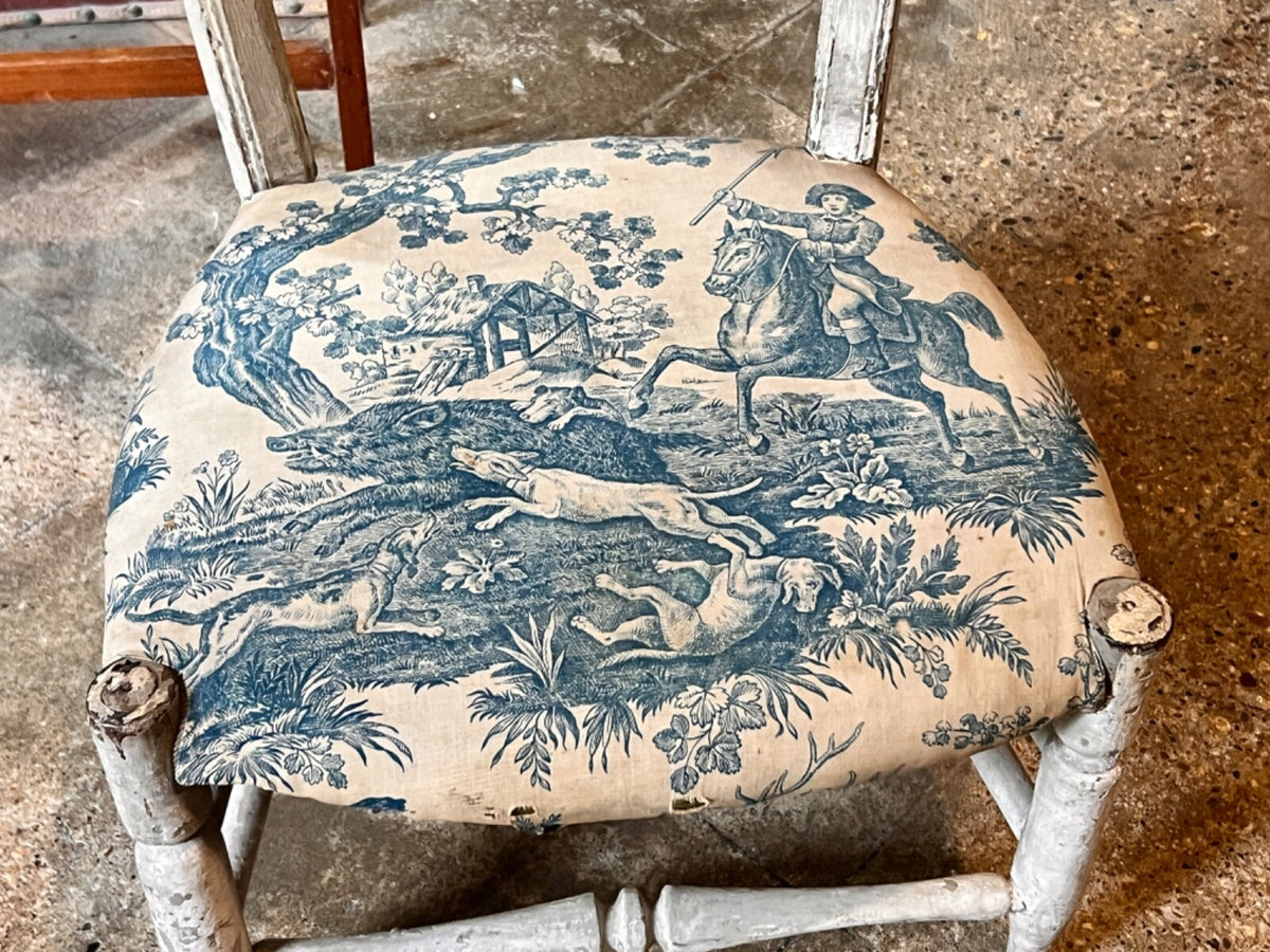 Antique Fabric Chair , Vintage Toile de Jouy Prayer Chair, French Home Decor