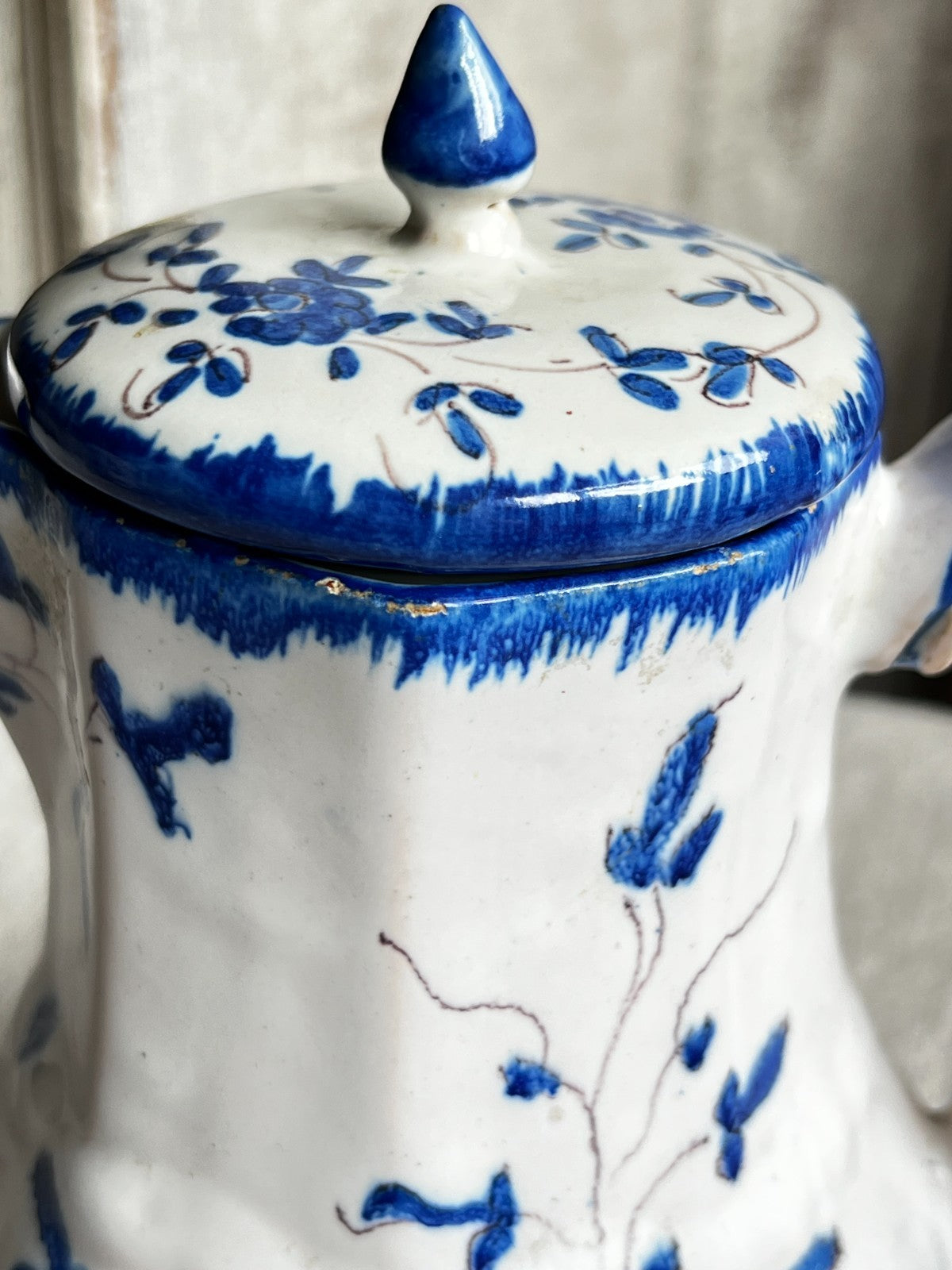 Vintage Blue  Jug Jar, Hand Painted French Pottery Pot Provençal Farmhouse Decor