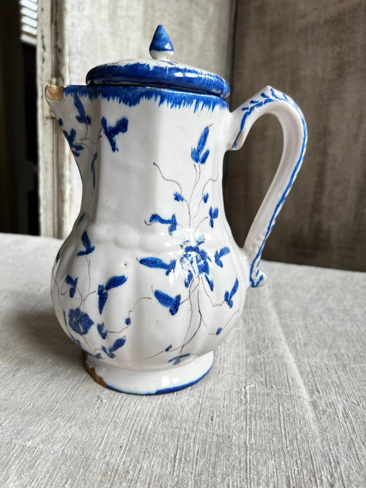 Vintage Blue  Jug Jar, Hand Painted French Pottery Pot Provençal Farmhouse Decor