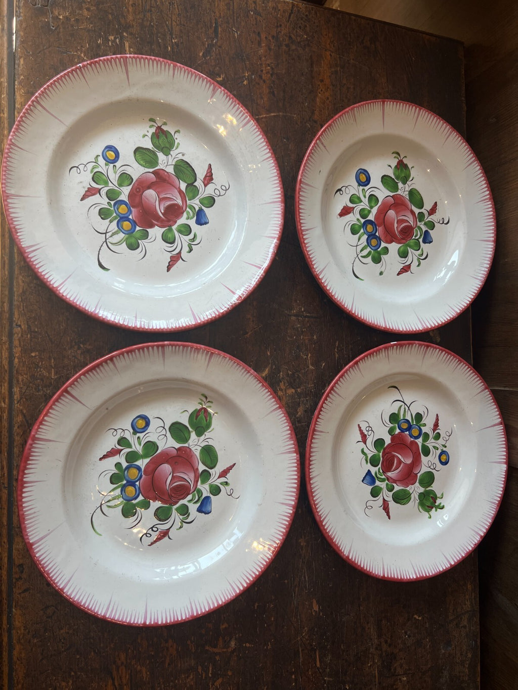 Antique Faience Plates Pink Roses, Decorative Kitchen Decor / French Table / 4pc
