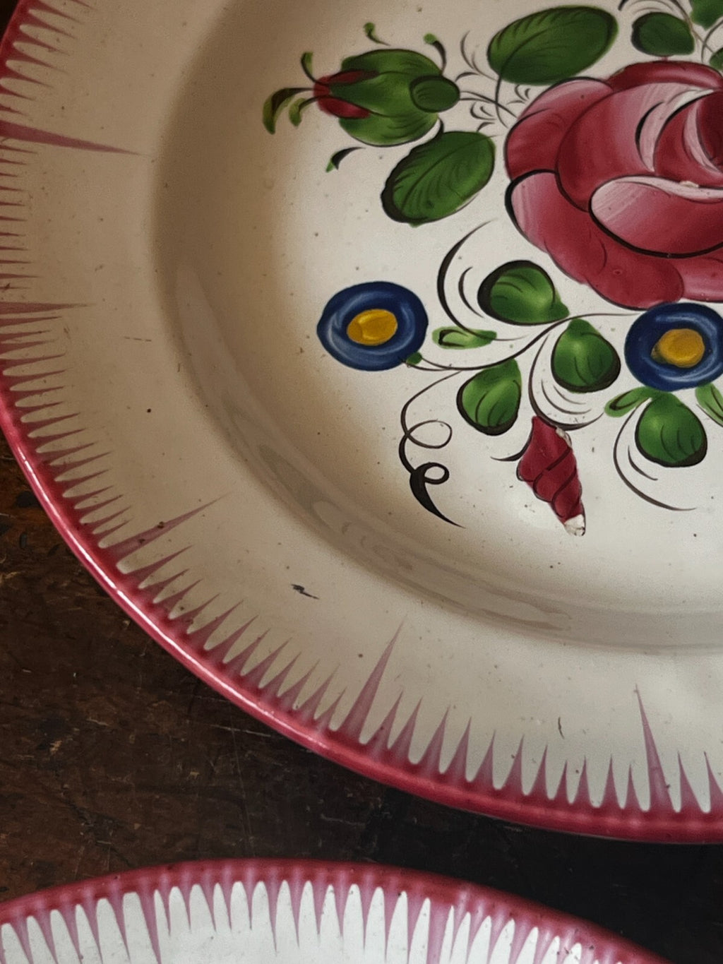 Antique Faience Plates Pink Roses, Decorative Kitchen Decor / French Table / 4pc