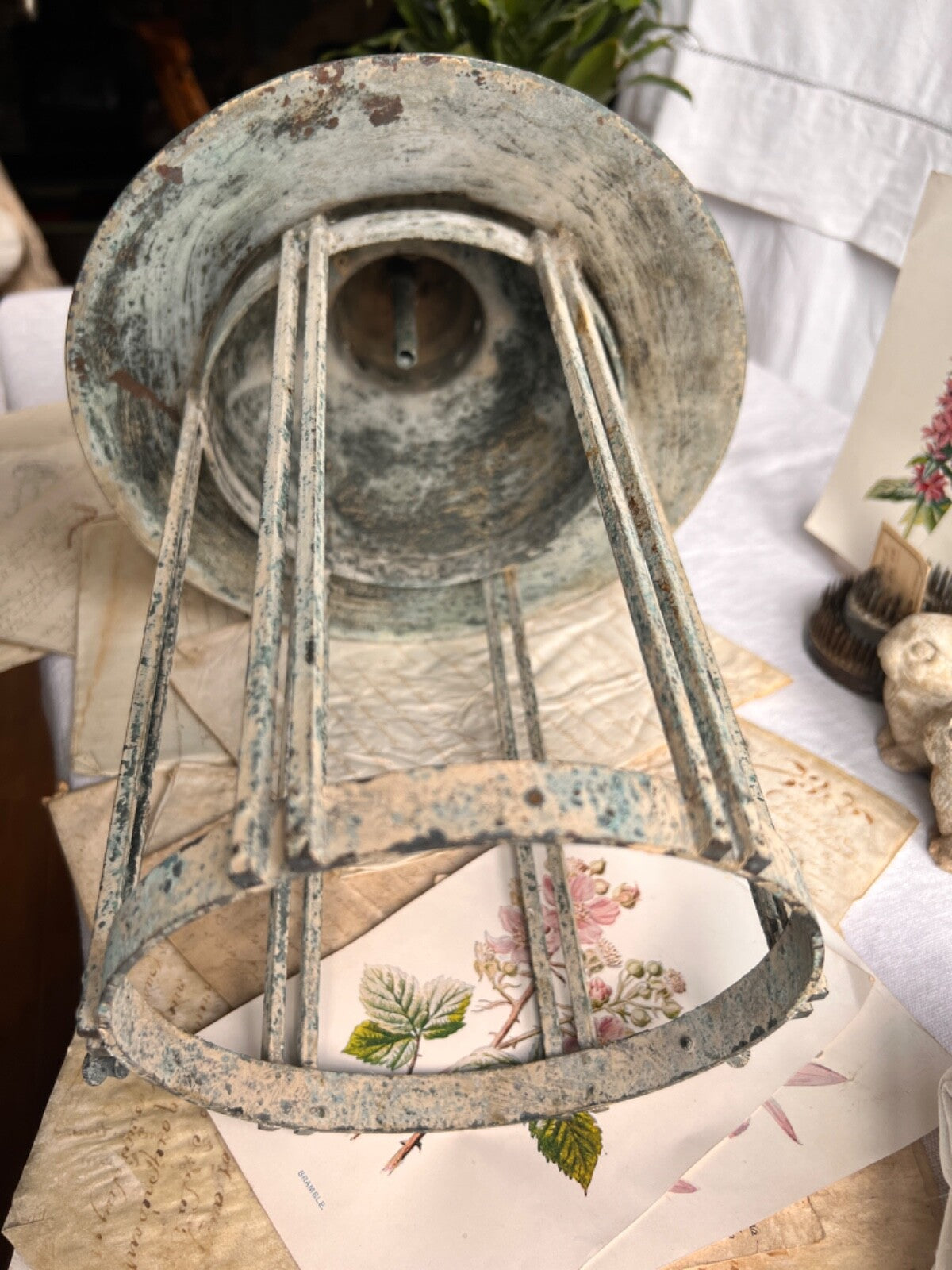 Antique French Light. Vintage Outdoor Pendant. Architectural Antiques/ Verdigris