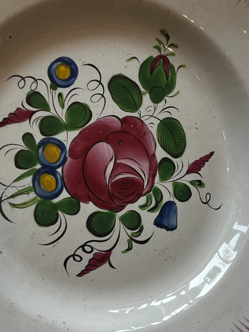 Antique Faience Plates Pink Roses, Decorative Kitchen Decor / French Table / 4pc