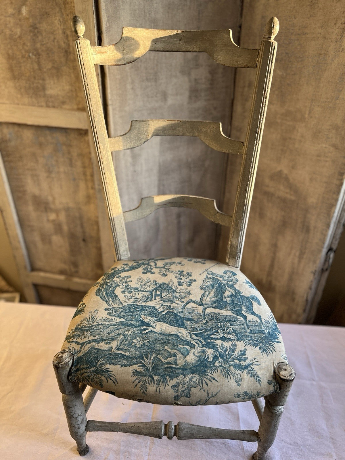 Antique Fabric Chair , Vintage Toile de Jouy Prayer Chair, French Home Decor