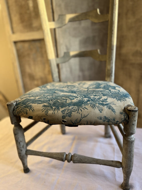 Antique Fabric Chair , Vintage Toile de Jouy Prayer Chair, French Home Decor